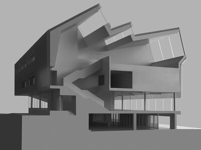 Kosmos Raumknoten Ecole des Metiers Fribourg Schnittmodell Treppenraum Bild Graber Pulver